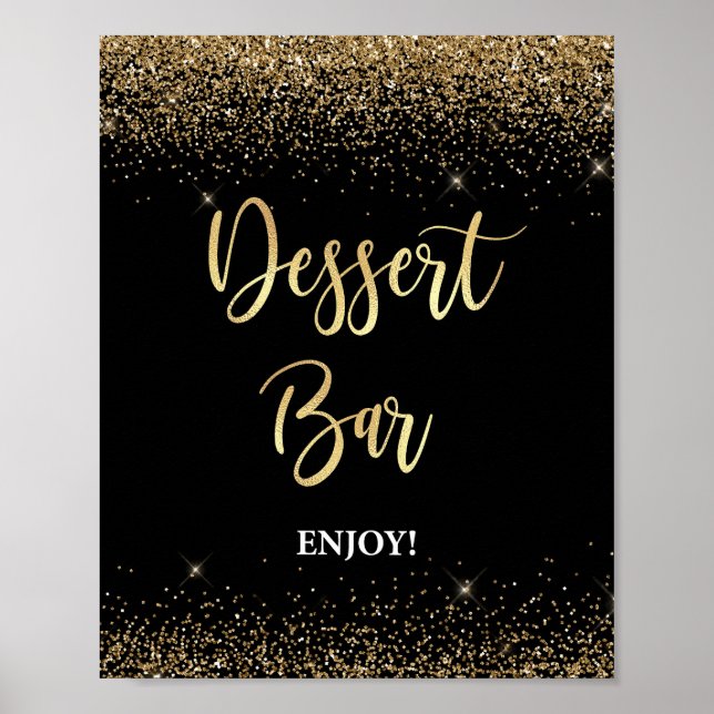 Póster Bar de postres Rótulo Confetti Purpurina negro y d (Frente)