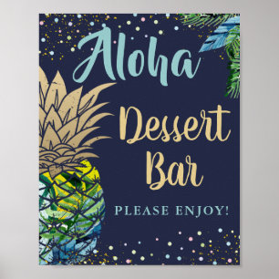 Póster Bar de postres Tropical Pineapple Navy Blue Beach