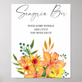 Póster Bar de sangría floral moderno acuarela