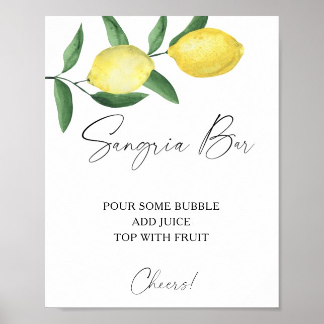 Póster Bar de sangría - limón cítrico acuarela (Frente)