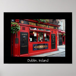 Póster Bar de Temple Bar rojo cartel de texto en Dublin