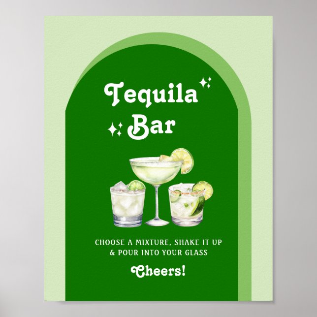 Póster Bar de Tequila Retro Citrus Verde Lima (Frente)