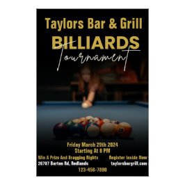 Póster Bar de torneos personalizar Black Modern Billiards
