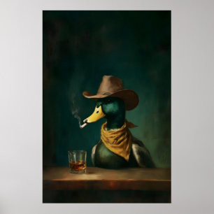 Póster Bar de vaquero pato fumador pared, divertido vinta