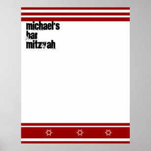 Póster Bar deportivo Mitzvah Rótulo a bordo Blanco Rojo