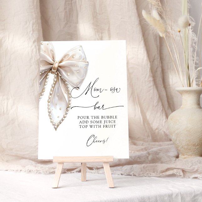 Póster Bar elegante Pearl Bow Baby Shower Mom-osa (Subido por el creador)