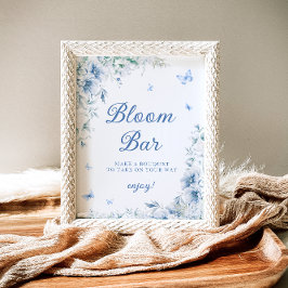 Póster Bar Floral Floral Azul y Blanco