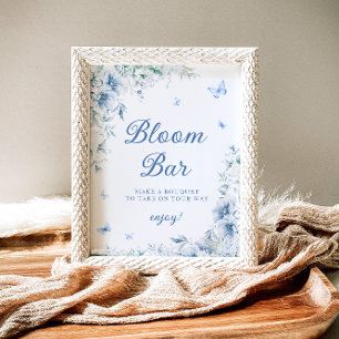 Póster Bar Floral Floral Azul y Blanco