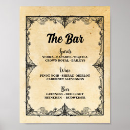 Póster Bar Gothic Halloween Rótulo Bats Wedding Recepción