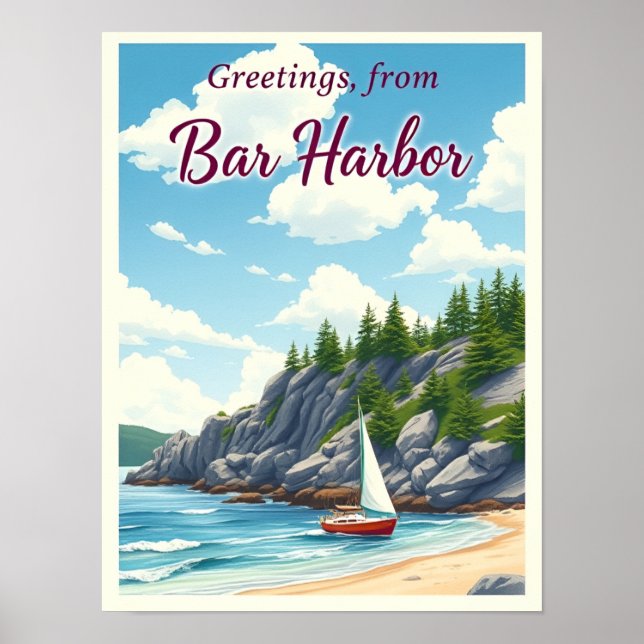 Póster Bar Harbor, Maine – Costa clásica de Acadia (Frente)