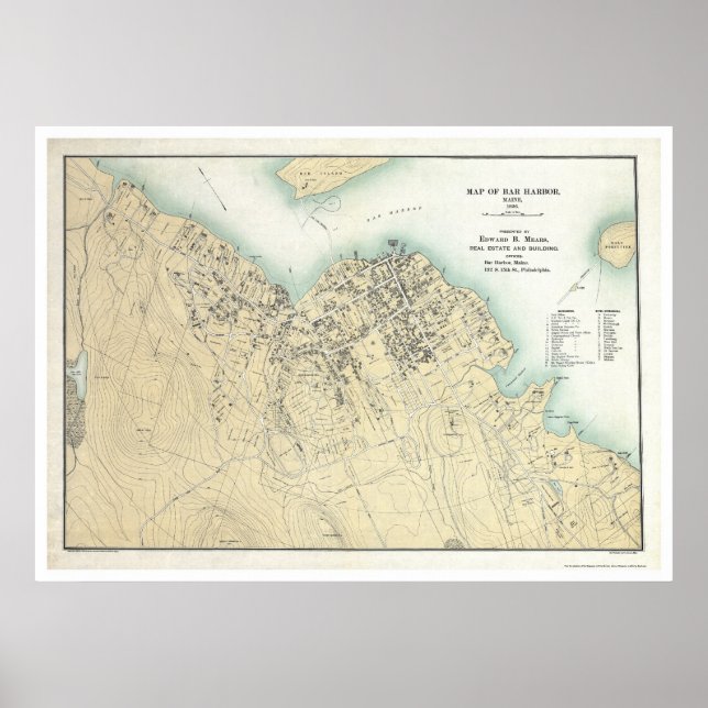 Póster Bar Harbor, Mapa del Plan ME 1896 (Frente)