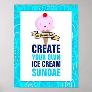 Póster Bar Ice Cream, Crea Tu Propio Sundae, Rótulo