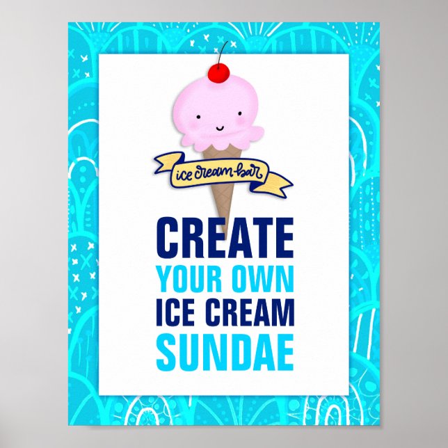 Póster Bar Ice Cream, Crea Tu Propio Sundae, Rótulo (Frente)