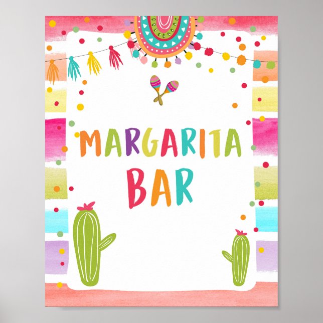 Póster Bar Margaritas Bebe Rótulo de mesa de cactus Fiest (Frente)