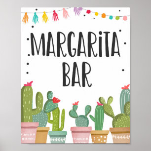Póster Bar Margaritas Bebe Rótulo de mesa de cactus Fiest