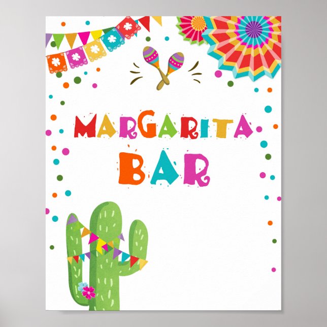 Póster Bar Margaritas Bebe Rótulo de mesa de cactus Fiest (Frente)