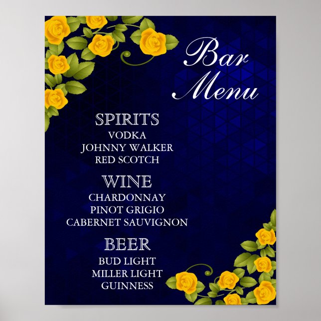 Póster Bar Menu - Dark Blue and Marigold YellowFlower (Frente)