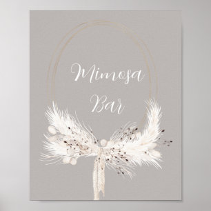 Póster Bar Mimosa Boda floral de Perlas Blancas Gris Beig