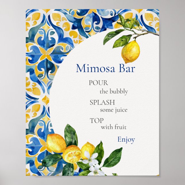 Póster Bar Mimosa con azulejos mediterráneos Lemon 25 cum (Frente)