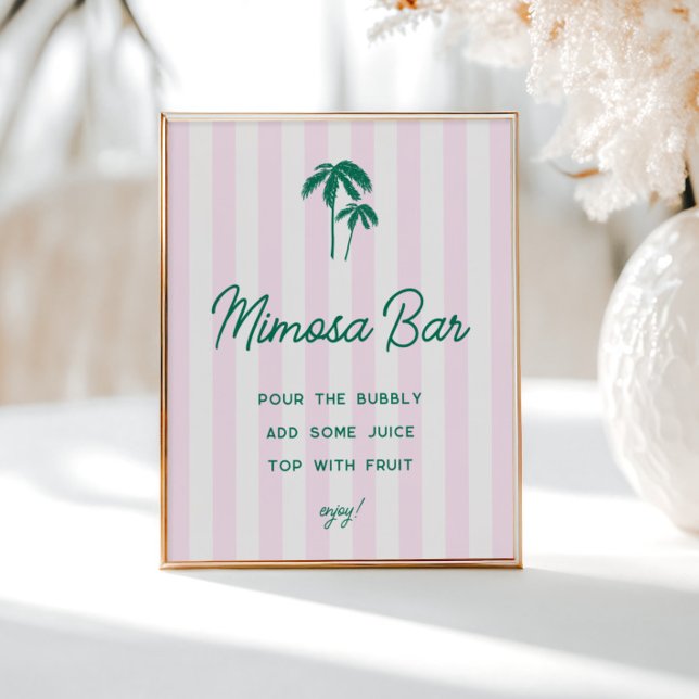 Póster Bar Mimosa con franjas rosas de palmeras verdes (Subido por el creador)