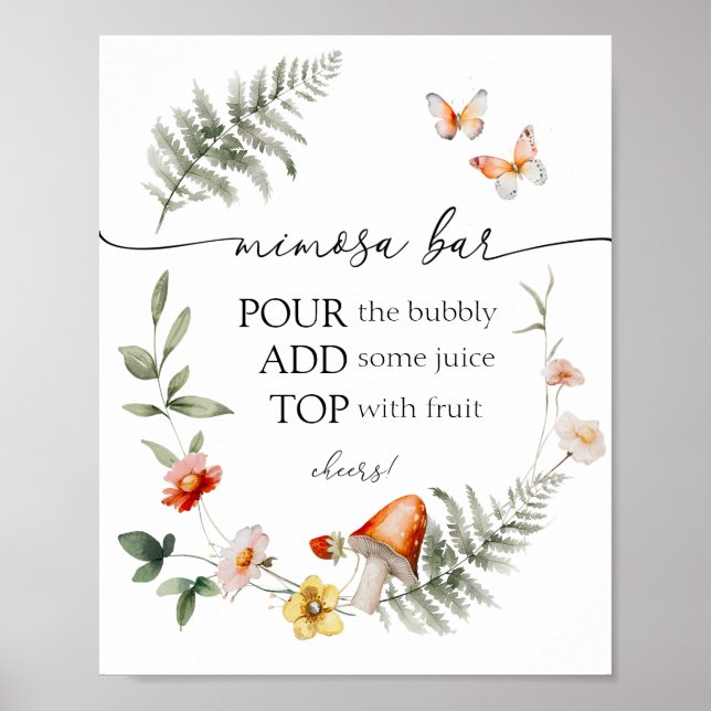 Póster Bar Mimosa con hongos forestales encantados (Frente)