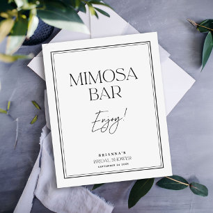 Póster Bar Mimosa Elegante ducha de novia en blanco y neg
