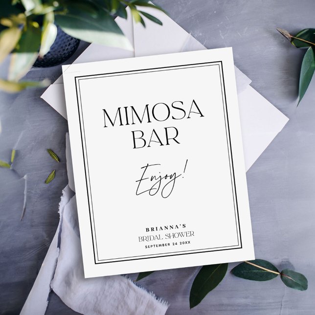 Póster Bar Mimosa Elegante ducha de novia en blanco y neg (Subido por el creador)
