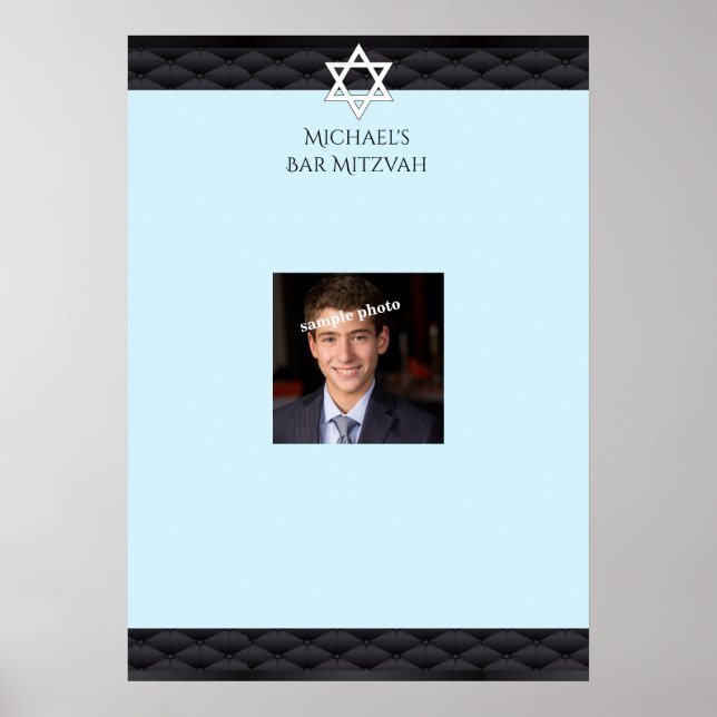 Póster Bar Mitzvah, Elegante Negro, Foto, Tablero de Asis (Frente)