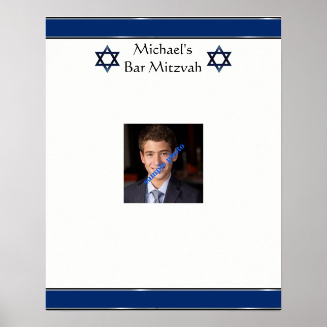 Póster Bar Mitzvah, Estrella de David, Foto, Rótulo a bor (Frente)