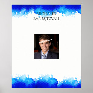Póster Bar Mitzvah, geométrico azul, foto, Rótulo a bordo