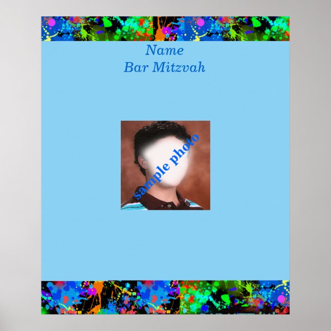 Póster Bar Mitzvah Neon Paint Photo Rótulo a bordo (Frente)