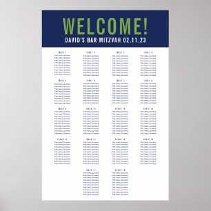 Póster BAR MITZVAH SEATING CHART 18 mesas color verde mar