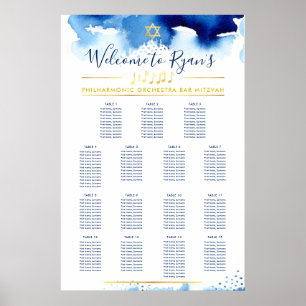 Póster BAR MITZVAH TABLE PLAN estrella de oro color azul