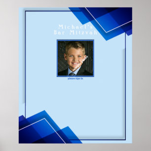 Póster Bar Mitzvahs Moderno Geométrico Azul