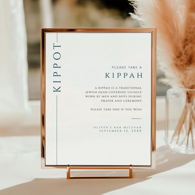 Póster Bar moderno azul y blanco Mitzvah Kippah Rótulo (Subido por el creador)