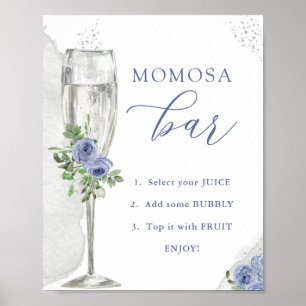Póster Bar "MOM"osa, flores y vidrio de plata azul, ducha