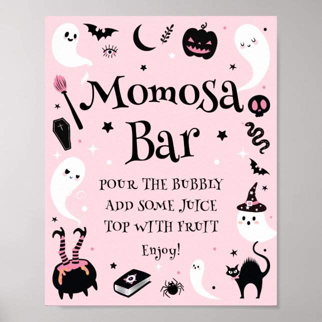 Póster Bar Momosa de Baby Shower Pink Halloween (Frente)