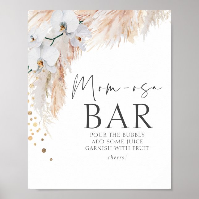 Póster Bar Pampas Grass Floral Baby Shower Mom-osa (Frente)