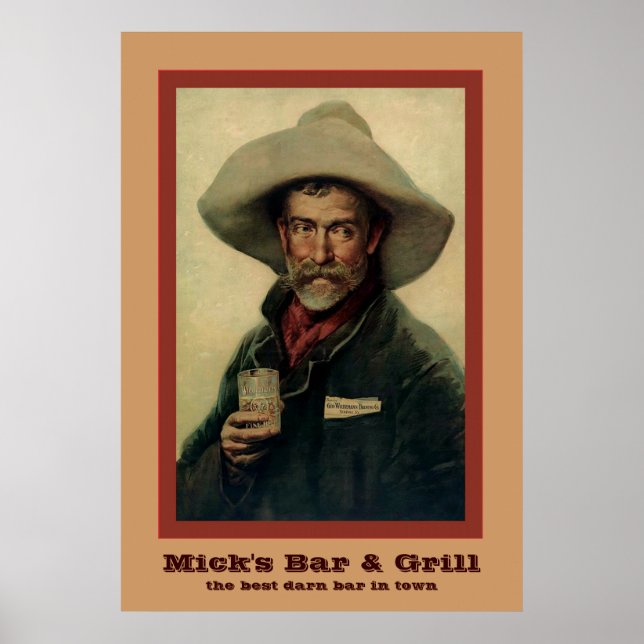 Póster Bar personalizado Vintage Cowboy (Frente)