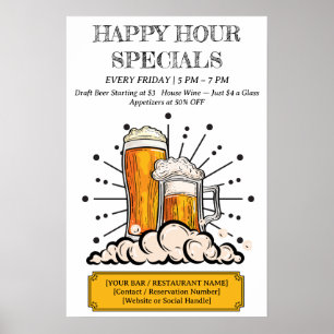 Póster Bar & Restaurante Happy Hour Personalizado