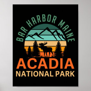 Póster Bar Retro Harbor Maine Parque Nacional Acadia Alce