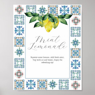 Póster Bar Rótulo Lemons y Blue Amalfi Tile