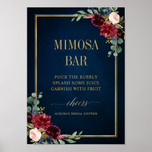 Póster Bar Rubor Floral Gold Mimosa de la Marina Borgoña