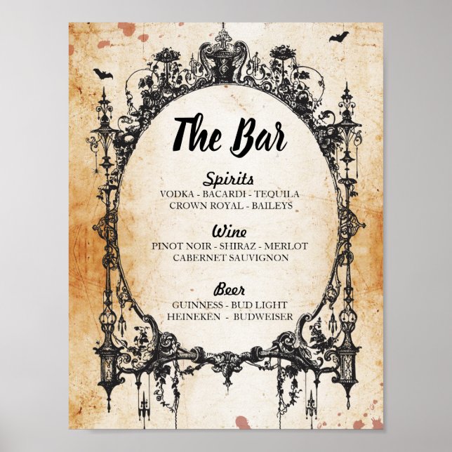 Póster Bar Rustic Gothic Halloween Sign Wedding Reception (Frente)