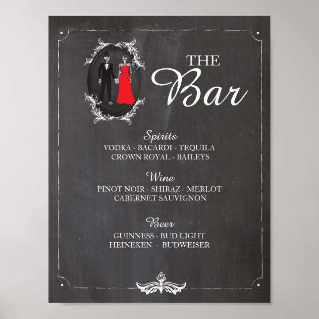 Póster Bar Skeletons Halloween Rótulo Wedding Recepción (Frente)