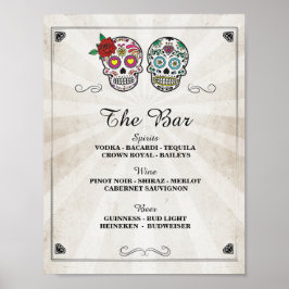 Póster Bar Sugar Skulls Rosa Fiesta de Boda Rótulo Hallow