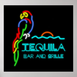 Póster Bar Tequila y Rótulo Grille Neon