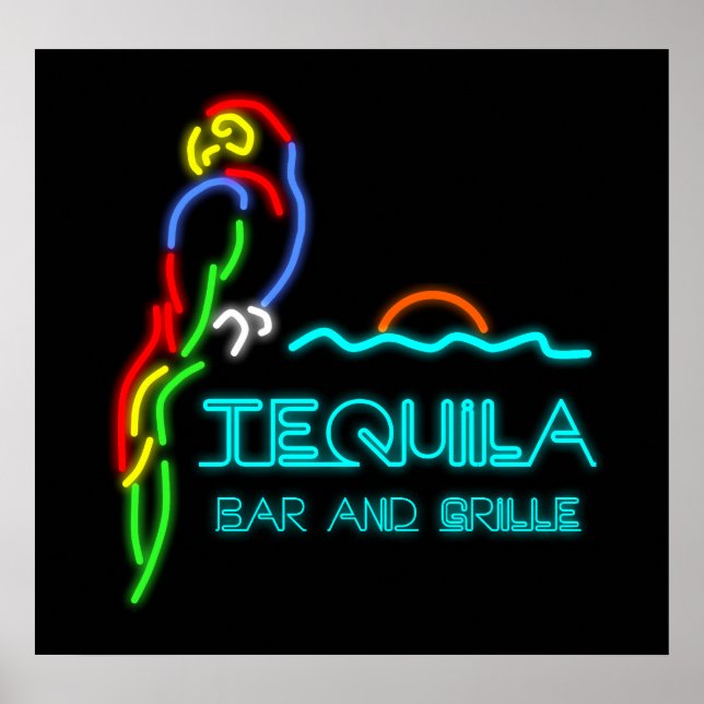 Póster Bar Tequila y Rótulo Grille Neon (Frente)