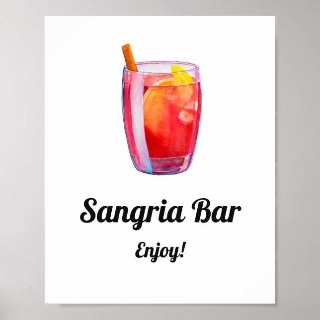 Póster Bar Watercolor Sangria. Bebidas alcohólicas bodas (Frente)