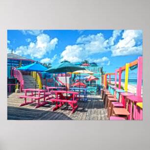 Póster Bar y asador tropical colorido en Bahamas